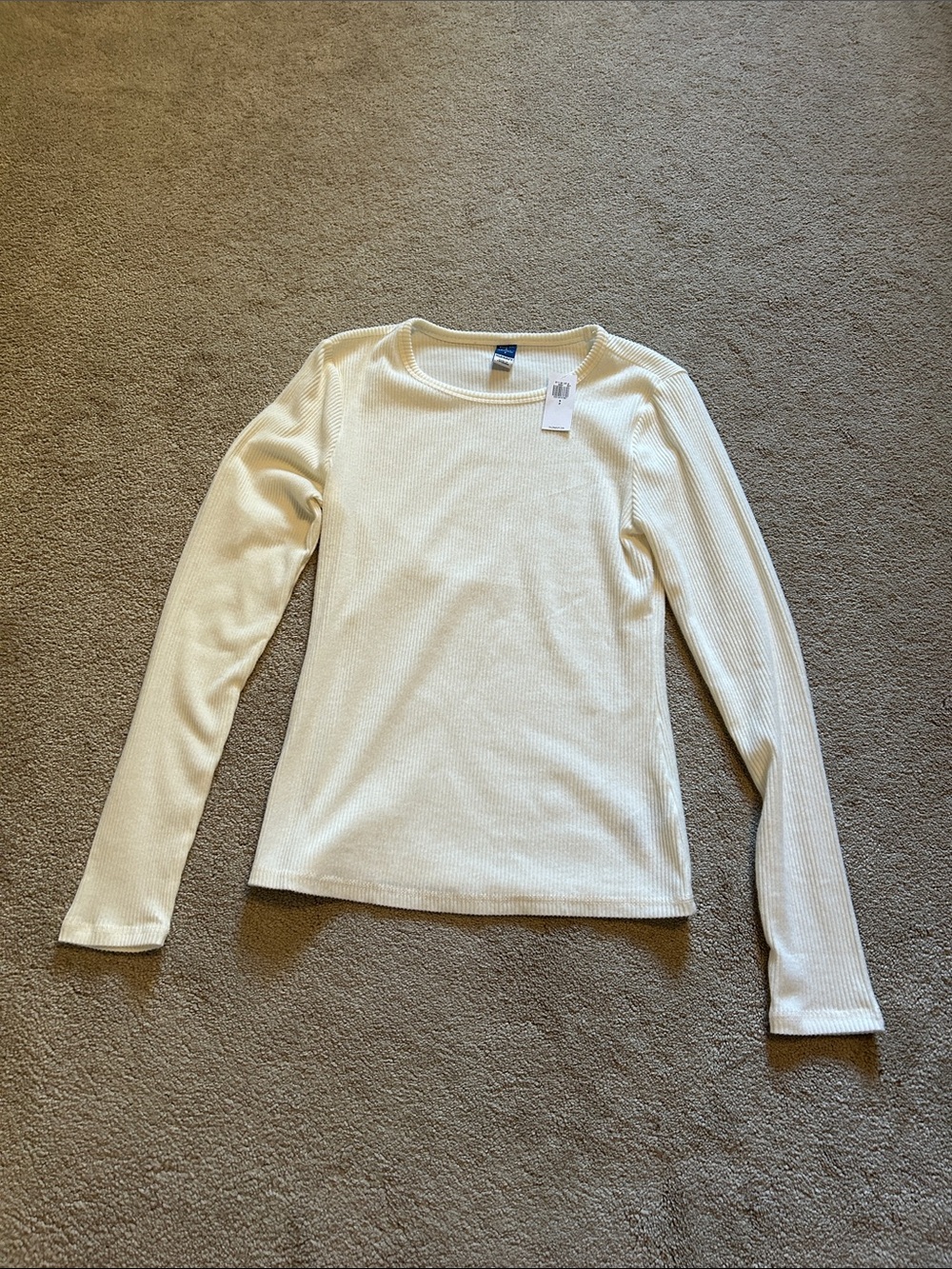 Old Navy Cream Ribbed Long Sleeve Tee